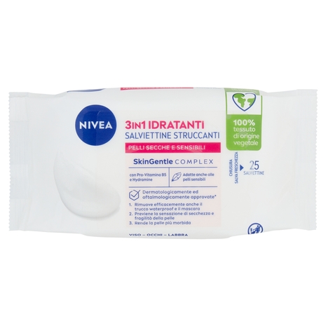 Nivea 3in1 Idratanti Salviettine Struccanti Pelli Secche 25 pz